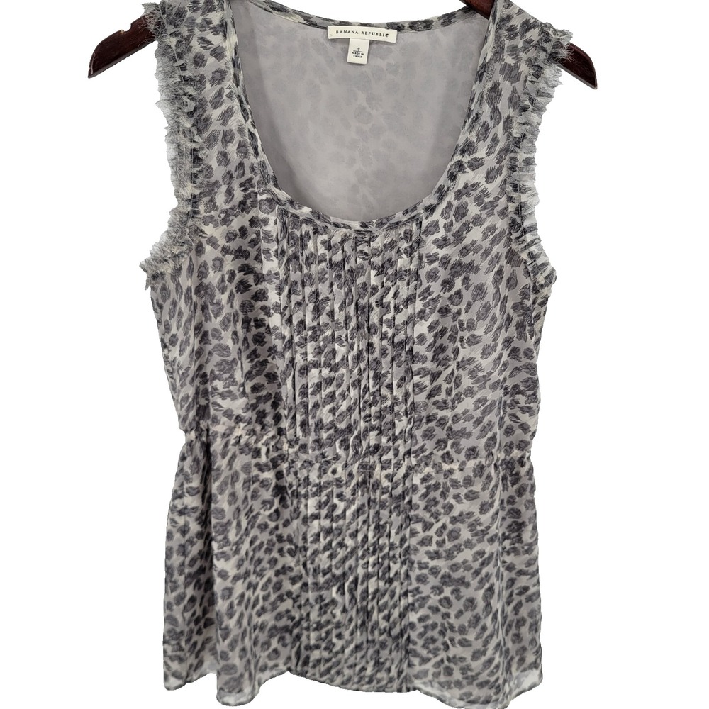 Banana Republic Sleeveless Animal Print Top Front Pleat, Sz Small, Elastic Waist